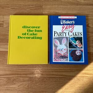 Set of 2 Vintage Discover the Fun of Cake Decorating Cookbooks Easy Party Cakes